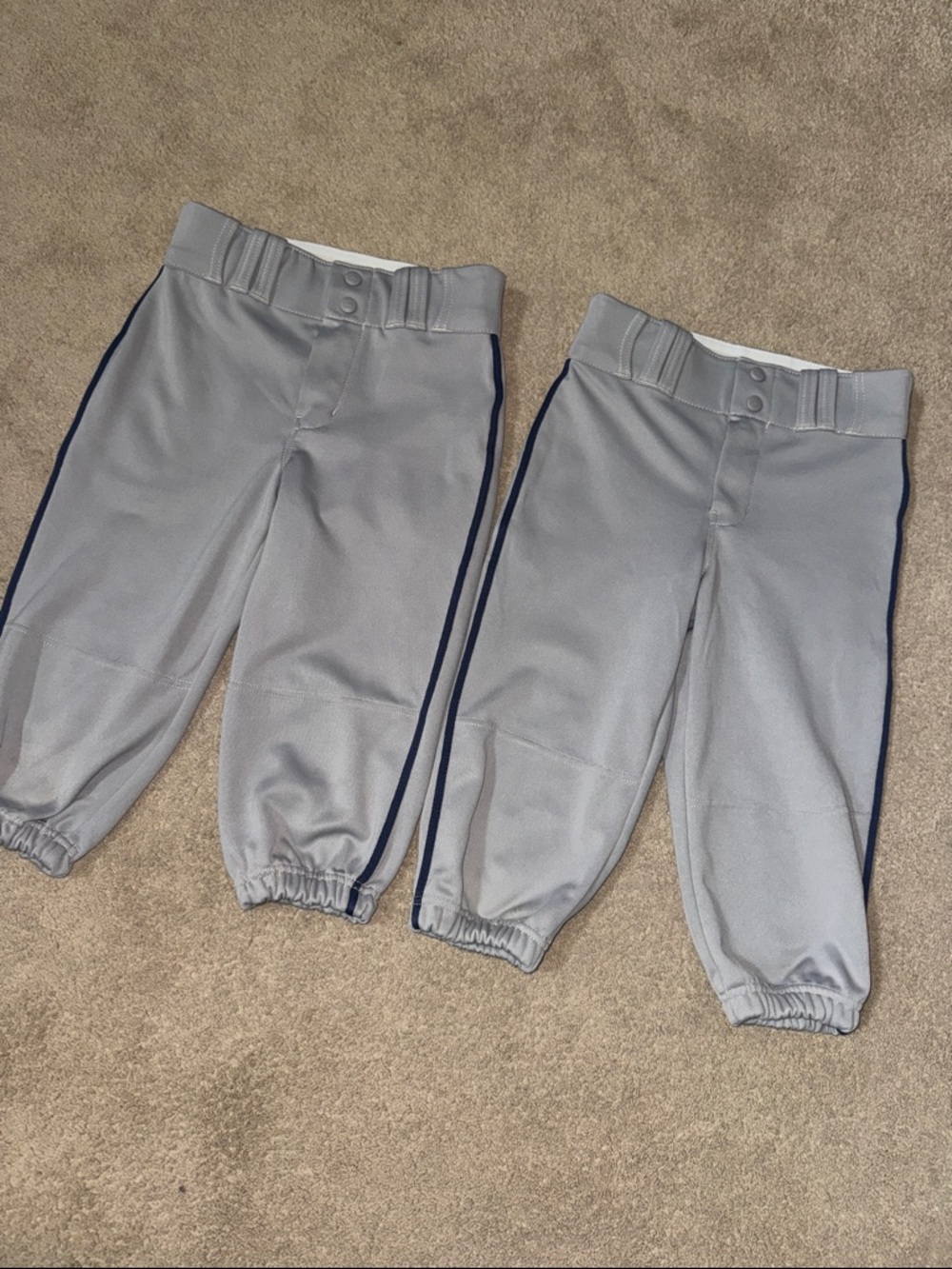 2 pairs of youth Gray Baseball knickers with Navy piping